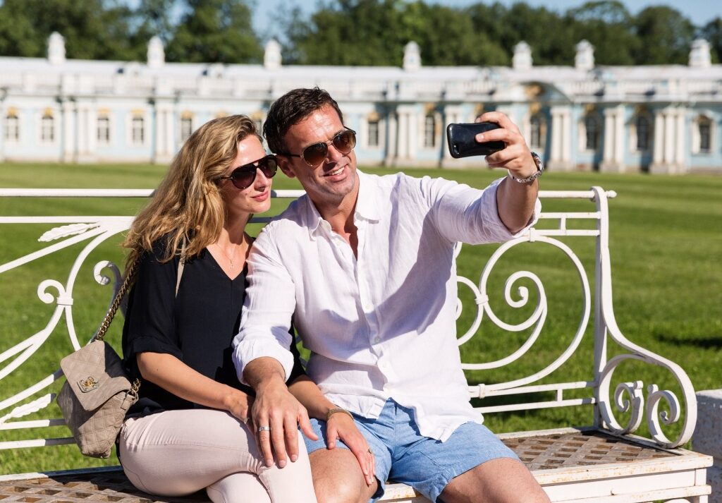 Couple taking a selfie in St Petersburg